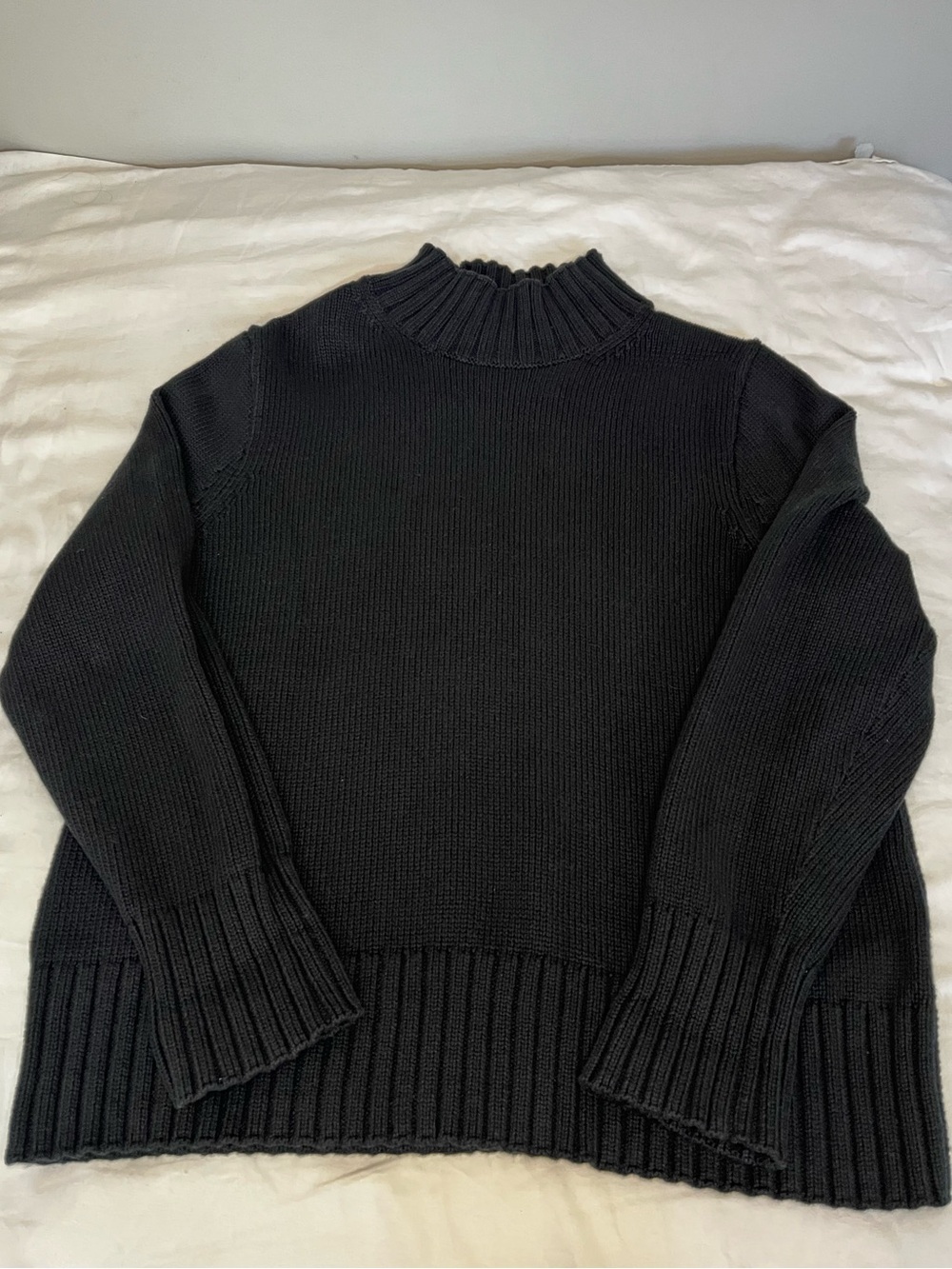 J Crew Women’s Black Cotton Rib-Trim Mock Neck Turtleneck Sweater Large